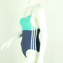 Laden Sie das Bild in den Galerie-Viewer, Vintage ADIDAS Badeanzug Gr. XS türkis dunkelblau weiß Sport Y2K 00er Beachwear