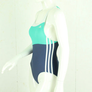 Vintage ADIDAS Badeanzug Gr. XS türkis dunkelblau weiß Sport Y2K 00er Beachwear