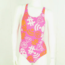 Laden Sie das Bild in den Galerie-Viewer, Vintage ARENA Badeanzug Gr. S pink orange weiß Sport Y2K 00er Beachwear