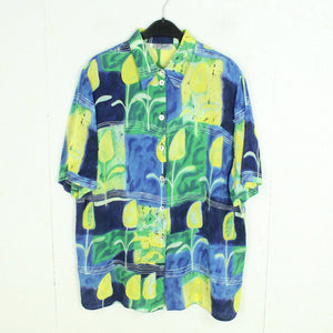Vintage Bluse Gr. L mehrfarbig gemustert Crazy Pattern kurzarm