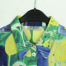 Laden Sie das Bild in den Galerie-Viewer, Vintage Bluse Gr. L mehrfarbig gemustert Crazy Pattern kurzarm