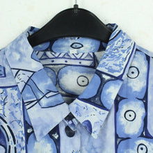 Laden Sie das Bild in den Galerie-Viewer, Vintage Bluse Gr. XL blau mehrfarbig gemustert Crazy Pattern kurzarm