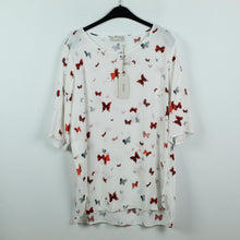 Laden Sie das Bild in den Galerie-Viewer, Second Hand MINX Bluse Gr. L weiß Schmetterlinge NEU (*)