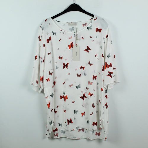 Second Hand MINX Bluse Gr. L weiß Schmetterlinge NEU (*)