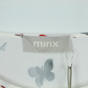Second Hand MINX Bluse Gr. XL weiß Schmetterlinge NEU (*)