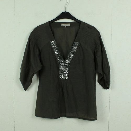 Second Hand MOONDUST Bluse Gr. S dunkelgrau Pailetten mit Seide (*)
