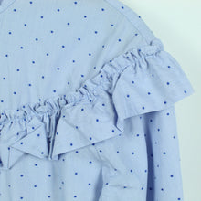 Laden Sie das Bild in den Galerie-Viewer, Second Hand H&amp;M Bluse Gr. 40 blau weiß gestreift mit Punkten (*)