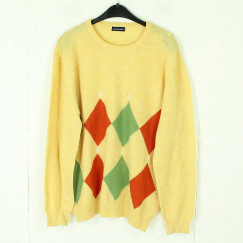 VINTAGE Pullover mit Wolle Gr. L gelb mehrfarbig Rauten Muster