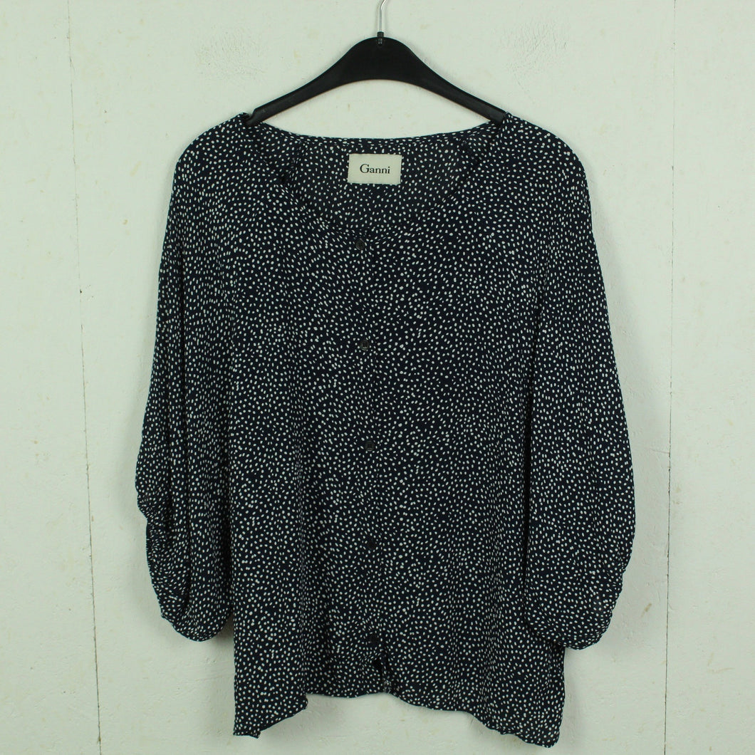 Second Hand GANNI Bluse Gr. XS blau weiß gepunktet oversized (*)