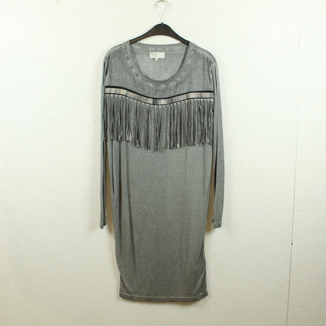 Second Hand PULZ Kleid Gr. S grau Fransen Langarmkleid (*)