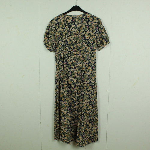 Vintage Kleid Gr. S schwarz mehrfarbig geblümt Midikleid