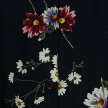 Laden Sie das Bild in den Galerie-Viewer, Vintage Kleid Gr. S dunkelblau mehrfarbig geblümt Midikleid