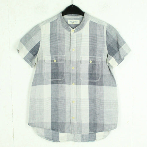 Second Hand MADEWELL Bluse mit Leinen Gr. XS weiß blau kariert (*)