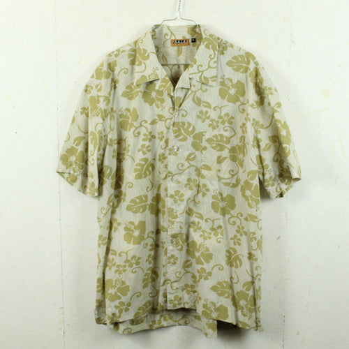 Vintage Hawaii Hemd Gr. XL beige grün geblümt Kurzarm