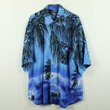 Laden Sie das Bild in den Galerie-Viewer, Vintage Hawaii Hemd Gr. L hellblau blau schwarz Palmen