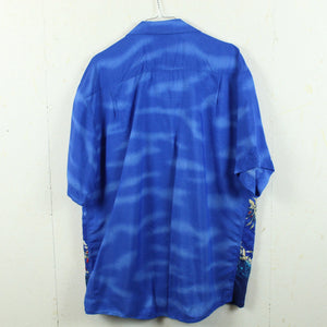 Vintage Hawaii Hemd Gr. L blau mehrfarbig Kurzarm Palmen