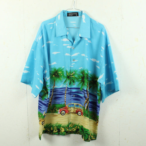 Vintage Hawaii Hemd Gr. XXL hellblau Palmen Crazy Pattern