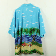 Laden Sie das Bild in den Galerie-Viewer, Vintage Hawaii Hemd Gr. XXL hellblau Palmen Crazy Pattern