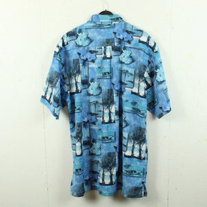 Vintage Hawaii Hemd Gr. L hellblau blau Blumen Palmen Kurzarm