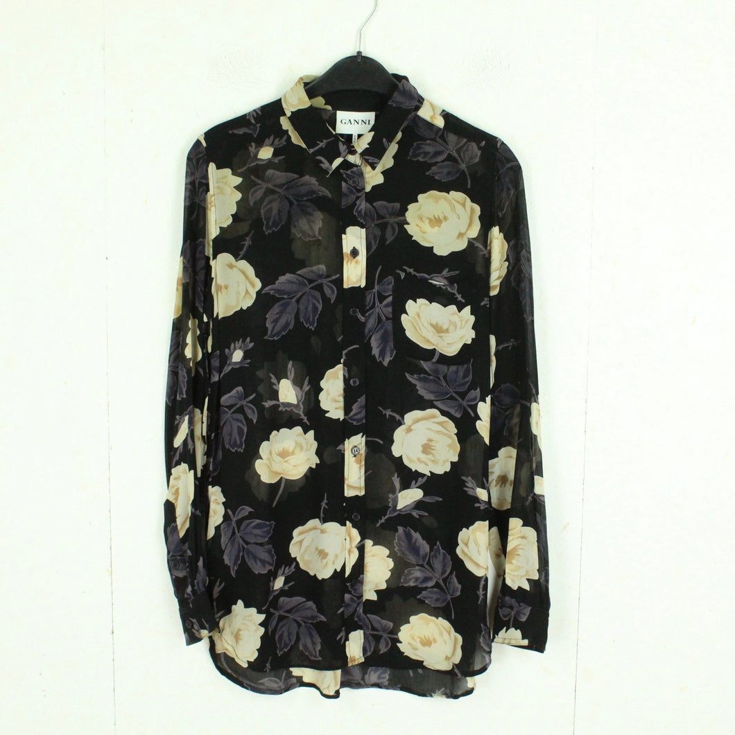 Second Hand GANNI Bluse Gr. S schwarz mehrfarbig geblümt (*)