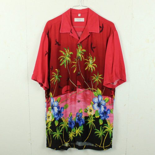 Vintage Hawaii Hemd Gr. L rot bunt Palmen Blumen