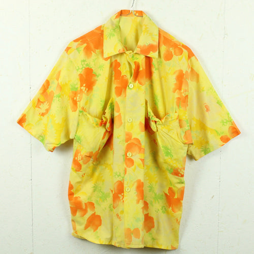 Vintage Hawaii Hemd Gr. L gelb bunt Kurzarm Blumen