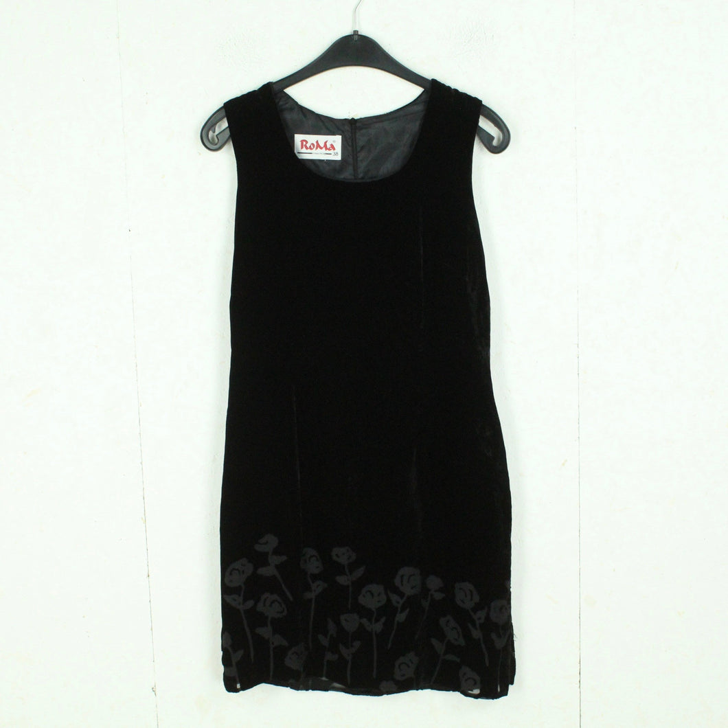 Vintage Samtkleid Gr. S schwarz Kleid Samt mit Blumenmuster