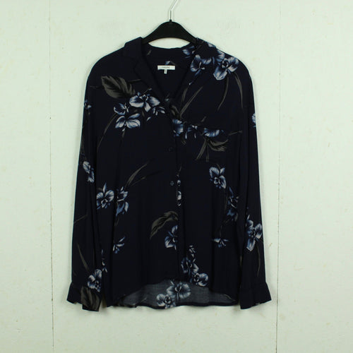 Second Hand GANNI Bluse Gr. M dunkelblau geblümt Langarmbluse (*)