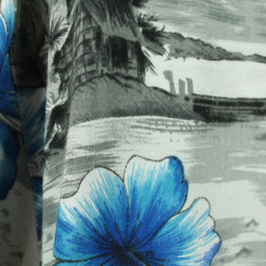 Vintage Hawaii Hemd Gr. L grau blau weiß Blumen