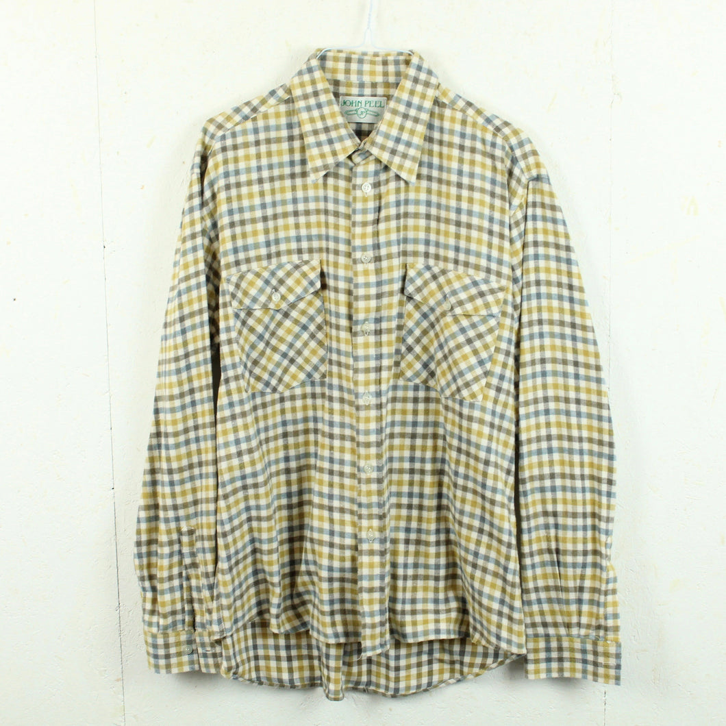 Vintage Flanellhemd Gr. M creme beige mehrfarbig kariert Hemd