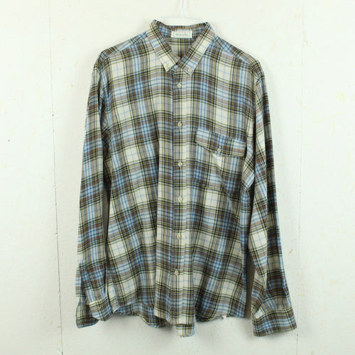 Vintage Flanellhemd Gr. L beige hellblau mehrfarbig kariert Hemd