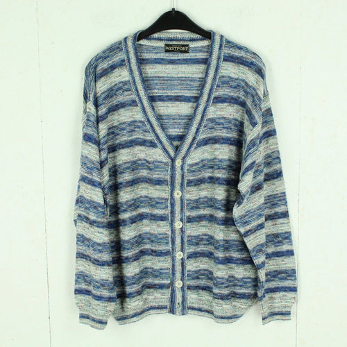 Vintage Cardigan mit Wolle Gr. L blau mehrfarbig gestreift