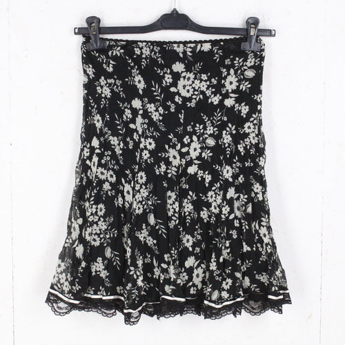 Vintage Rock Gr. S schwarz weiß gemustert Blumen High Waist Rock Blumenmuster