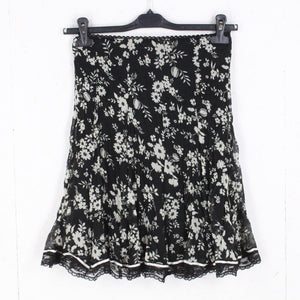 Vintage Rock Gr. S schwarz weiß gemustert Blumen High Waist Rock Blumenmuster