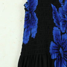 Laden Sie das Bild in den Galerie-Viewer, Vintage Kleid Gr. Einheitsgröße schwarz blau geblümt Midikleid