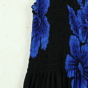 Vintage Kleid Gr. Einheitsgröße schwarz blau geblümt Midikleid