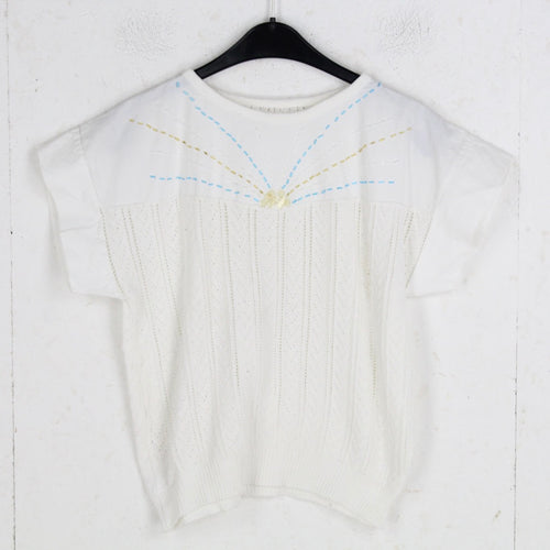 Vintage Pullover Female Gr. S weiß Strick Perlen