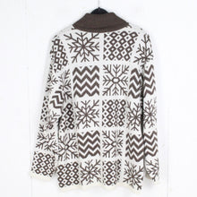 Laden Sie das Bild in den Galerie-Viewer, Vintage Pullover Female mit Wolle Gr. M weiß braun gemustert Schneeflocken Strick