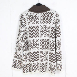 Vintage Pullover Female mit Wolle Gr. M weiß braun gemustert Schneeflocken Strick