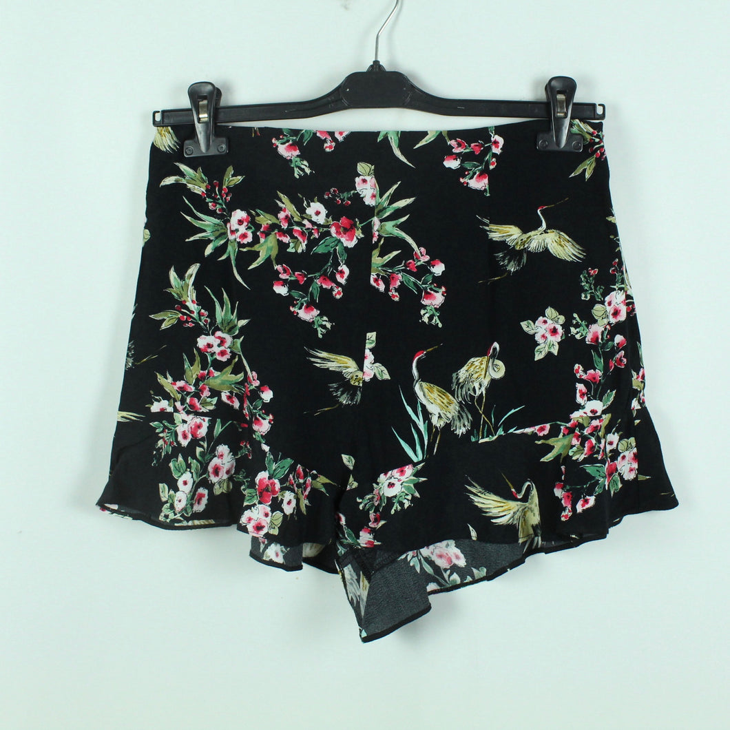 Second Hand ZARA Shorts Gr. L schwarz geblümt mit Vögeln (*)