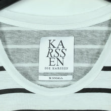 Laden Sie das Bild in den Galerie-Viewer, Second Hand ZOE KARSSEN T-Shirt Gr. XS weiß schwarz gestreift(*)