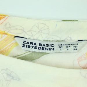 Second Hand ZARA Bluse Gr. L weiß gelb geblümt (*)