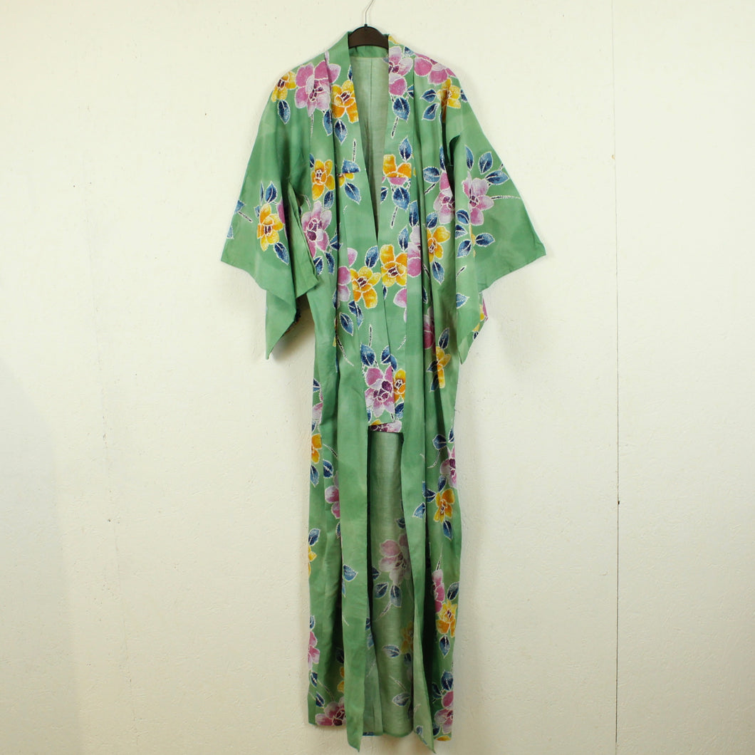 Vintage Kimono Gr. one size grün bunt geblümt  