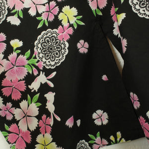 Vintage Kimono Gr. one size schwarz mehrfarbig geblümt