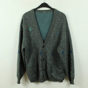Vintage Cardigan mit Wolle Gr. L grau blau gemustert
