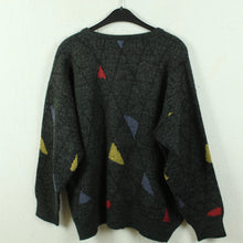Laden Sie das Bild in den Galerie-Viewer, Vintage Pullover mit Wolle Gr. M anthrazit mehrfarbig V-Neck