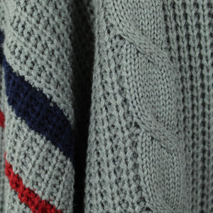 Vintage Pullover Gr. L grau gemustert rundhals Zopfmuster