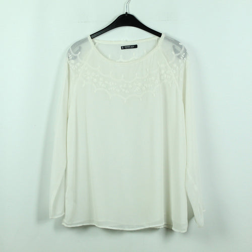 Second Hand MANGO Bluse Gr. XL weiß bestickt Boho (*)