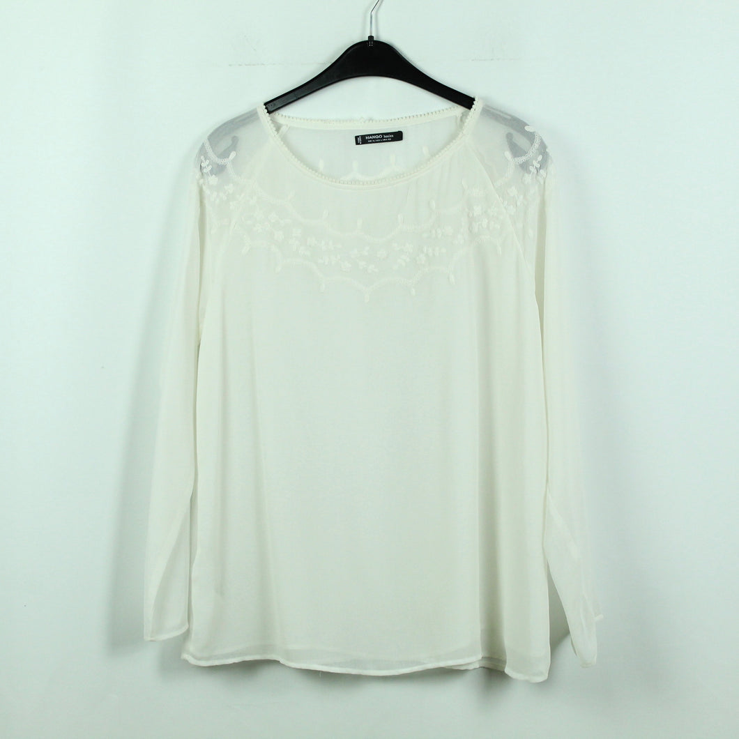Second Hand MANGO Bluse Gr. XL weiß bestickt Boho (*)