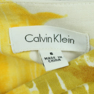 Second Hand CALVIN KLEIN Rock mit Leinen Gr. 38  gelb weiß gemustert (*)